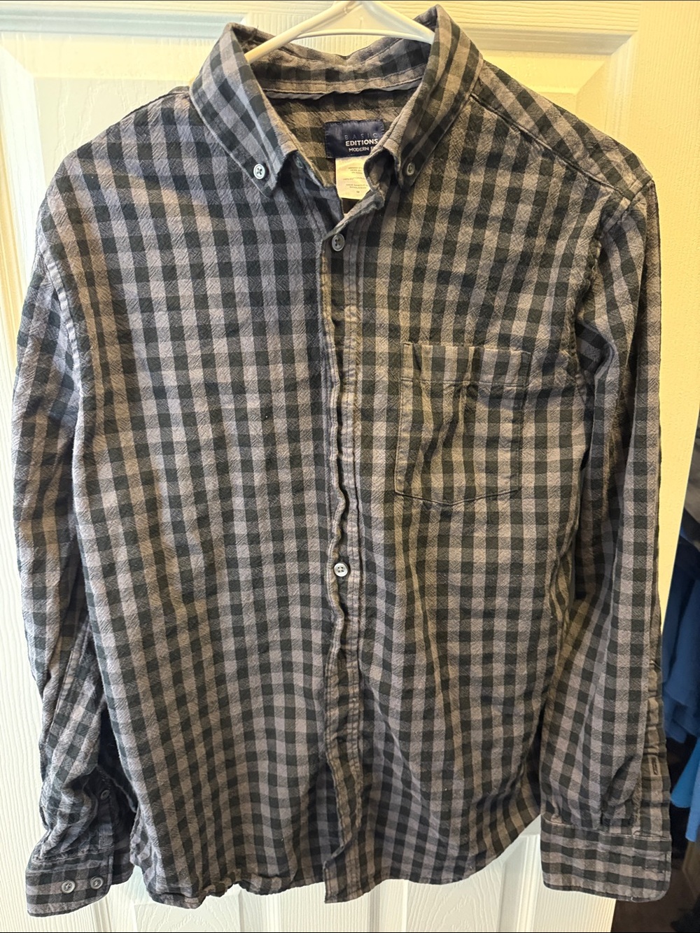 Basic Editions Gray and Black Check Button-Down Shirt